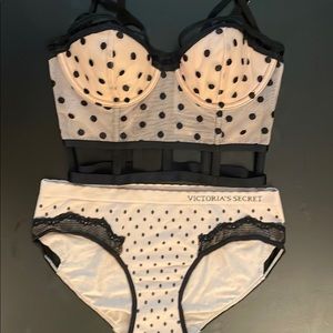 Longline mesh and Lace polka dot cutout bra with matching panties